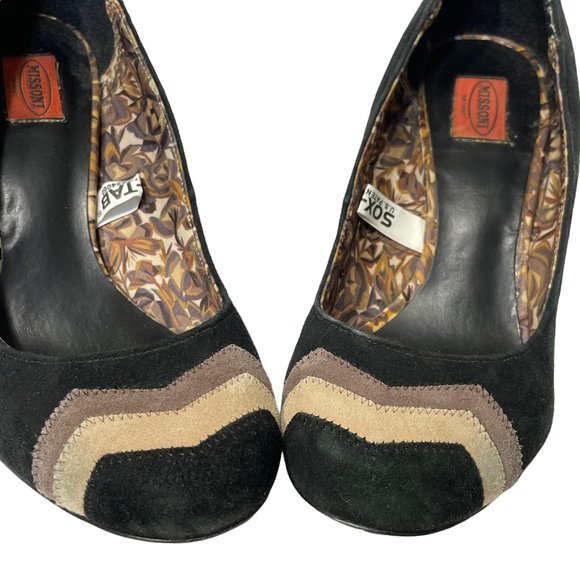 Missoni Chevron Suede Heels 5.5 for Target Black Leather Sole Taupe Round Toe - Picture 3 of 10